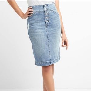Gap knee length button up distressed denim skirt 27 tall